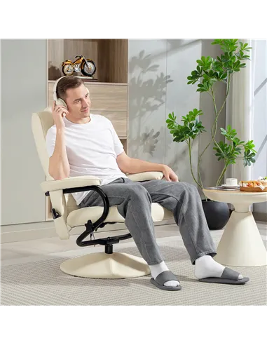 HOMCOM Swivel Recliner Chair and Footstool, Faux Leather Massage Recliner Armchair with Remote Control and Round Wrapped Base, C