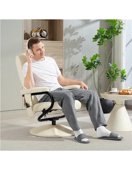 HOMCOM Swivel Recliner Chair and Footstool, Faux Leather Massage Recliner Armchair with Remote Control and Round Wrapped Base, C