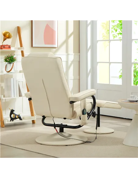 HOMCOM Swivel Recliner Chair and Footstool, Faux Leather Massage Recliner Armchair with Remote Control and Round Wrapped Base, C