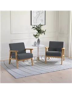 HOMCOM Set of 2 Accent Armchair, Living Room Chair, Wooden Upholstered Single Lounge Chair with Rubber Wood Legs and Padded Seat 2