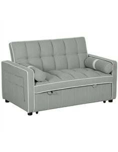 HOMCOM Two-Seater Linen-Look Sofa Bed - Light Grey