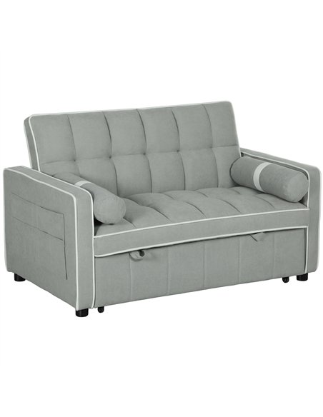 HOMCOM Two-Seater Linen-Look Sofa Bed - Light Grey