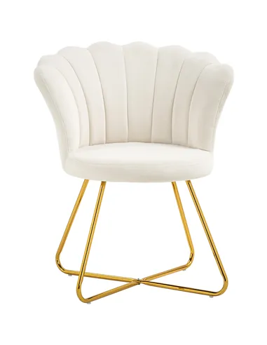 HOMCOM Velvet-Feel Lotus Petal Accent Chair - Cream