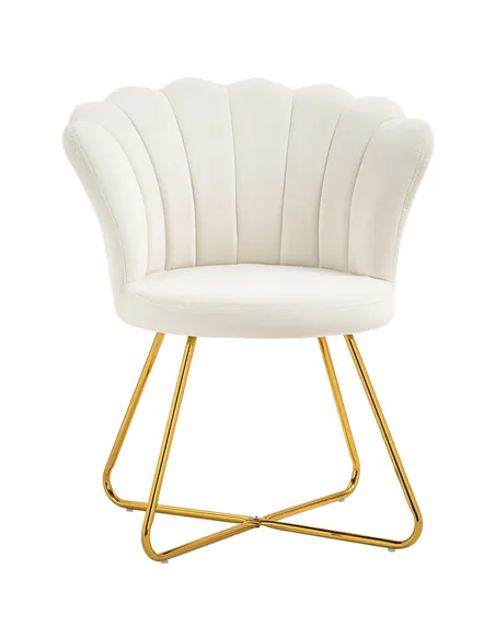 HOMCOM Velvet-Feel Lotus Petal Accent Chair - Cream