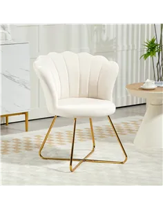 HOMCOM Velvet-Feel Lotus Petal Accent Chair - Cream 2
