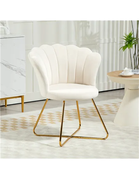 HOMCOM Velvet-Feel Lotus Petal Accent Chair - Cream