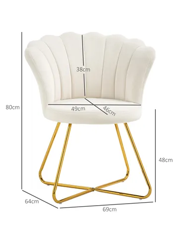 HOMCOM Velvet-Feel Lotus Petal Accent Chair - Cream