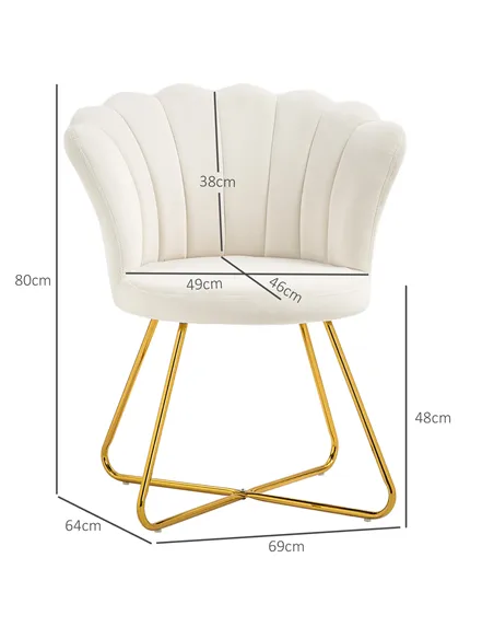 HOMCOM Velvet-Feel Lotus Petal Accent Chair - Cream
