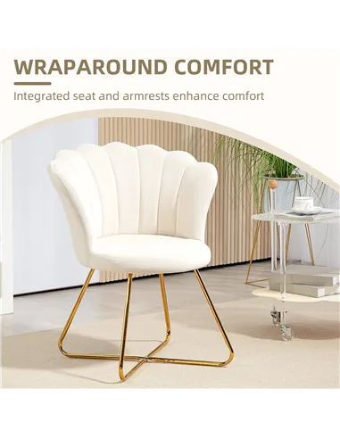 HOMCOM Velvet-Feel Lotus Petal Accent Chair - Cream