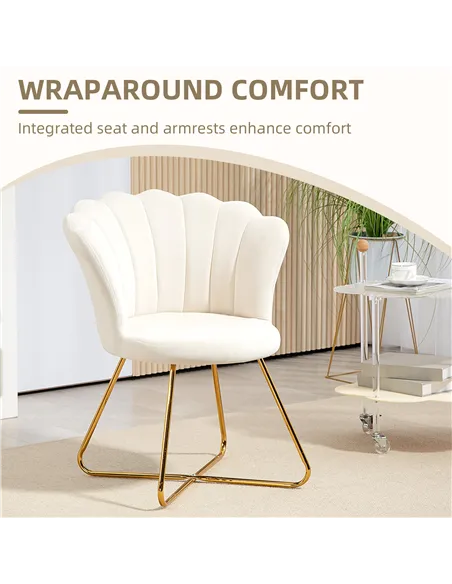 HOMCOM Velvet-Feel Lotus Petal Accent Chair - Cream