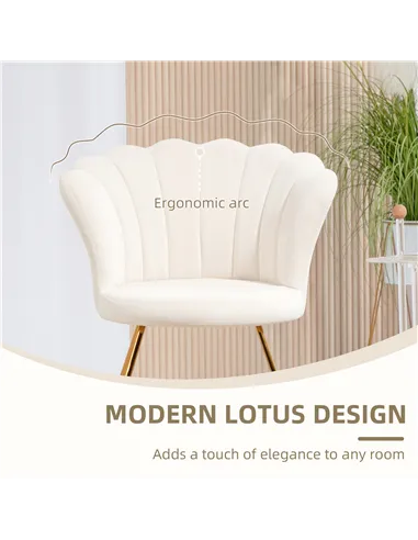 HOMCOM Velvet-Feel Lotus Petal Accent Chair - Cream