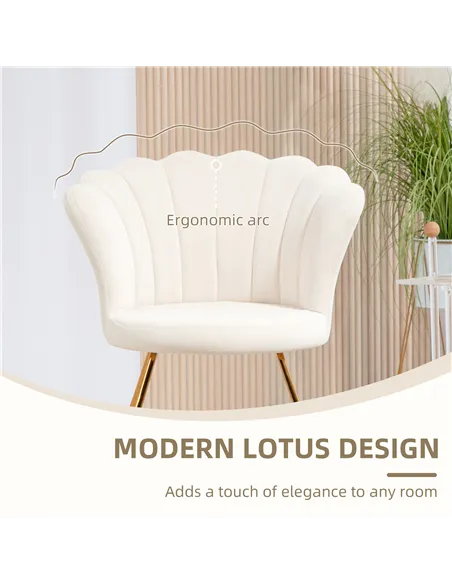HOMCOM Velvet-Feel Lotus Petal Accent Chair - Cream
