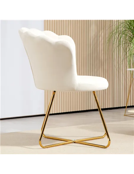 HOMCOM Velvet-Feel Lotus Petal Accent Chair - Cream