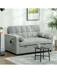 HOMCOM Two-Seater Linen-Look Sofa Bed - Light Grey 2