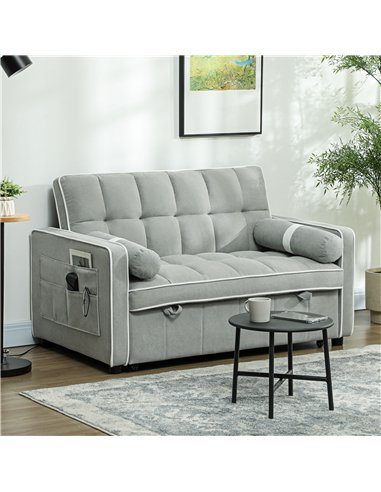HOMCOM Two-Seater Linen-Look Sofa Bed - Light Grey