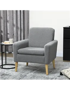 HOMCOM Armchair, Upholstered Accent Chair with Wood Legs and Wide Padded Seat, Teddy Occasional Chair, Grey 2