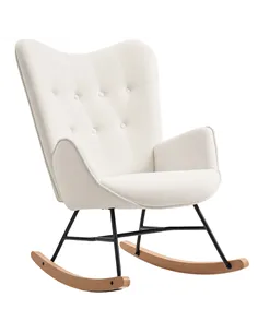HOMCOM Rocking Chair, Modern Upholstered Velvet Armchair with Solid Wood Legs and Metal Frame for Living Room, Bedroom, Cream