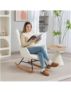 HOMCOM Rocking Chair, Modern Upholstered Velvet Armchair with Solid Wood Legs and Metal Frame for Living Room, Bedroom, Cream 2