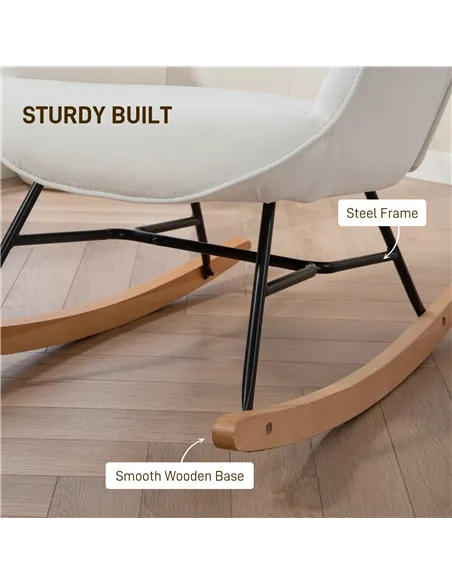 HOMCOM Rocking Chair, Modern Upholstered Velvet Armchair with Solid Wood Legs and Metal Frame for Living Room, Bedroom, Cream