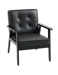 HOMCOM Retro-Style Accent Chair, with Faux Leather Seat - Black