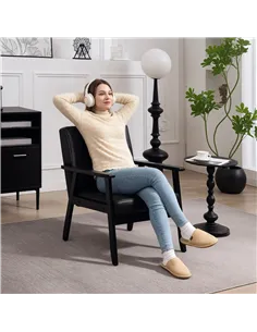 HOMCOM Retro-Style Accent Chair, with Faux Leather Seat - Black 2