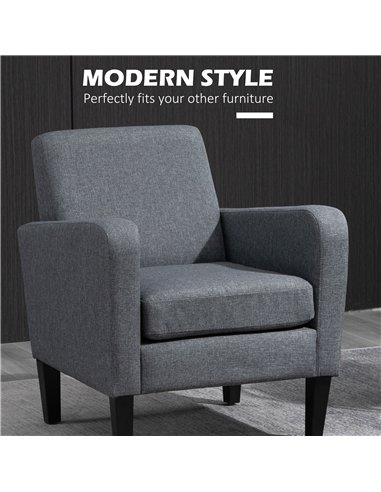 HOMCOM Modern Accent Chair, Occasional Chair with Rubber Wood Legs for Living Room, Bedroom, Grey