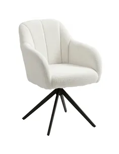 HOMCOM 360 Degree Swivel Accent Chair, Teddy Fleece Fabric Armchair, Upholstered Tufted Vanity Chair with Steel Legs for Living 