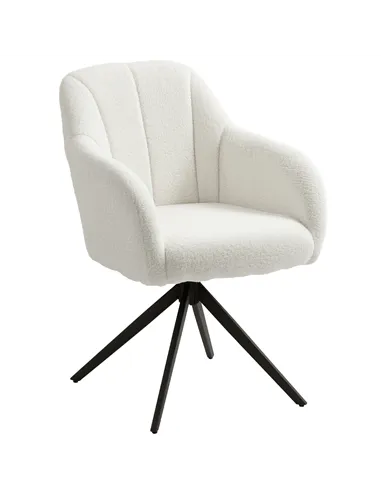 HOMCOM 360 Degree Swivel Accent Chair, Teddy Fleece Fabric Armchair, Upholstered Tufted Vanity Chair with Steel Legs for Living 