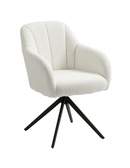 HOMCOM 360 Degree Swivel Accent Chair, Teddy Fleece Fabric Armchair, Upholstered Tufted Vanity Chair with Steel Legs for Living 