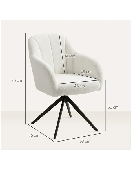 HOMCOM 360 Degree Swivel Accent Chair, Teddy Fleece Fabric Armchair, Upholstered Tufted Vanity Chair with Steel Legs for Living 