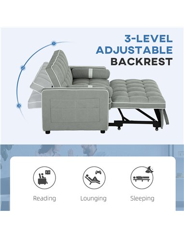 HOMCOM Two-Seater Linen-Look Sofa Bed - Light Grey