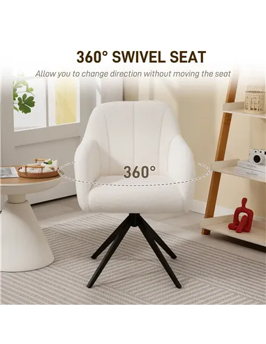 HOMCOM 360 Degree Swivel Accent Chair, Teddy Fleece Fabric Armchair, Upholstered Tufted Vanity Chair with Steel Legs for Living 