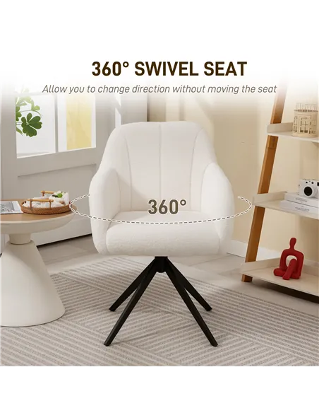 HOMCOM 360 Degree Swivel Accent Chair, Teddy Fleece Fabric Armchair, Upholstered Tufted Vanity Chair with Steel Legs for Living 