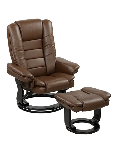 HOMCOM Faux Leather 135° Reclining Chair and Footstool - Brown