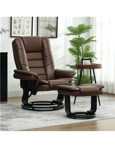 HOMCOM Faux Leather 135° Reclining Chair and Footstool - Brown
