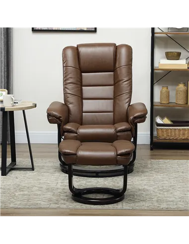 HOMCOM Faux Leather 135° Reclining Chair and Footstool - Brown