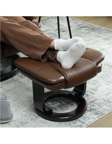 HOMCOM Faux Leather 135° Reclining Chair and Footstool - Brown
