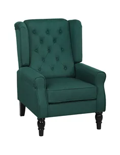 HOMCOM Wingback Accent Chair, Retro Upholstered Button Tufted Occasional Chair for Living Room and Bedroom, Dark Green