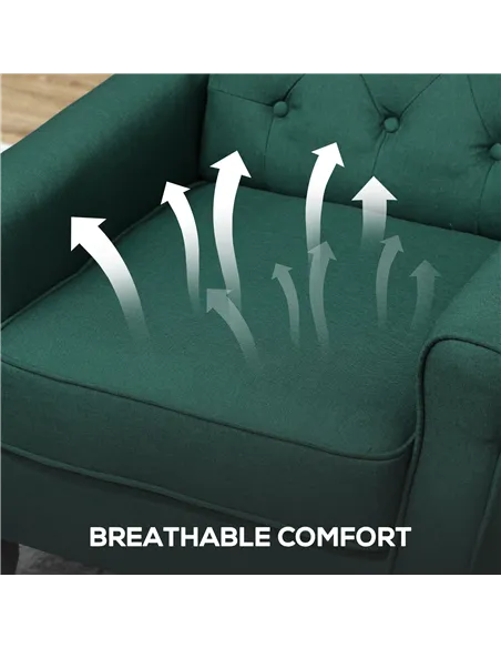 HOMCOM Wingback Accent Chair, Retro Upholstered Button Tufted Occasional Chair for Living Room and Bedroom, Dark Green