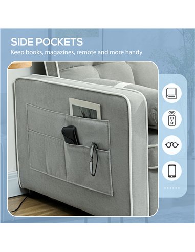 HOMCOM Two-Seater Linen-Look Sofa Bed - Light Grey