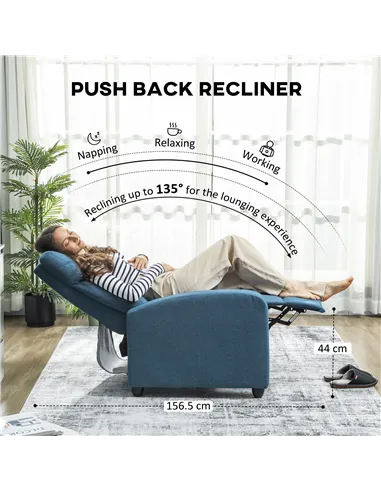 HOMCOM 135° Push Back Recliner Armchair, with Footrest - Blue