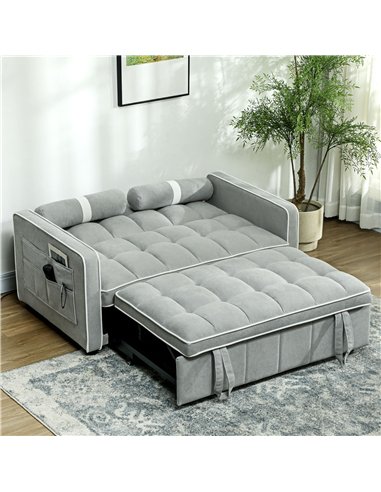 HOMCOM Two-Seater Linen-Look Sofa Bed - Light Grey