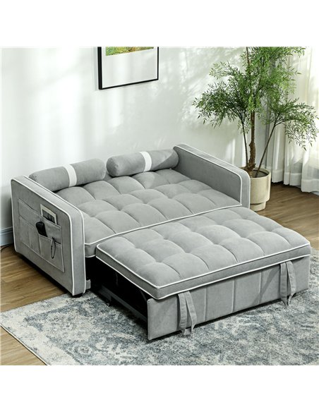 HOMCOM Two-Seater Linen-Look Sofa Bed - Light Grey