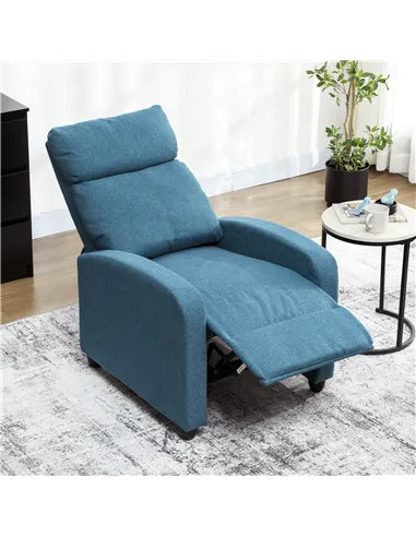 HOMCOM 135° Push Back Recliner Armchair, with Footrest - Blue