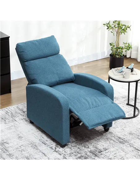 HOMCOM 135° Push Back Recliner Armchair, with Footrest - Blue