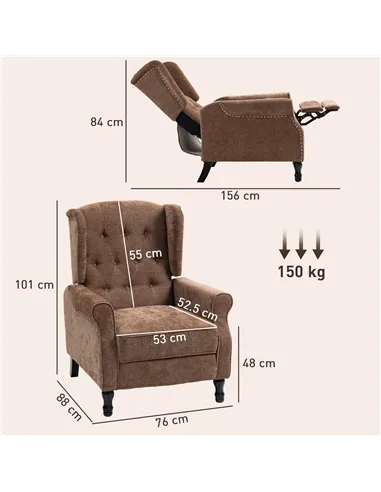 HOMCOM 150° Reclining Vintage Armchair, with footrest - Brown