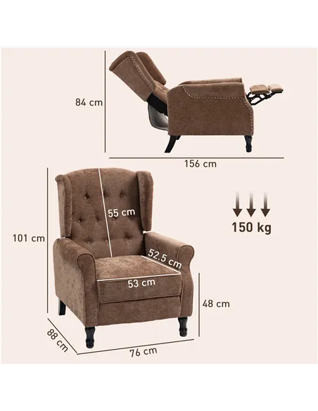 HOMCOM 150° Reclining Vintage Armchair, with footrest - Brown