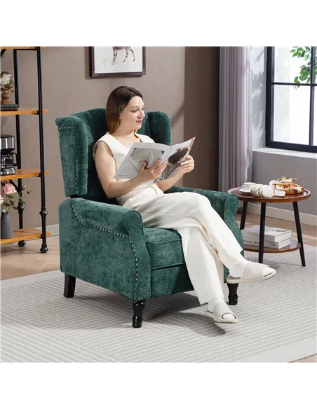 HOMCOM 150° Reclining Vintage Armchair, with footrest - Dark Green