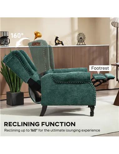 HOMCOM 150° Reclining Vintage Armchair, with footrest - Dark Green