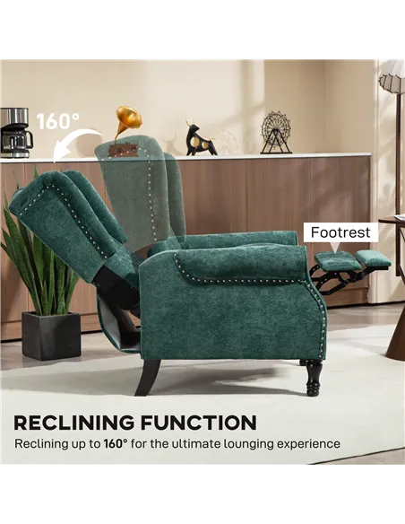 HOMCOM 150° Reclining Vintage Armchair, with footrest - Dark Green